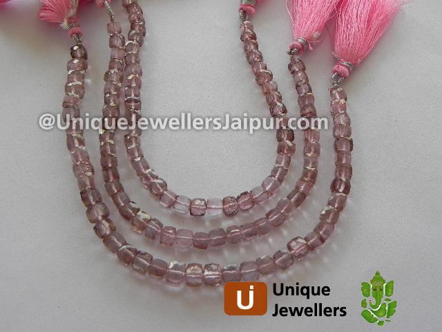 Pink Quartz Faceted Cube Beads